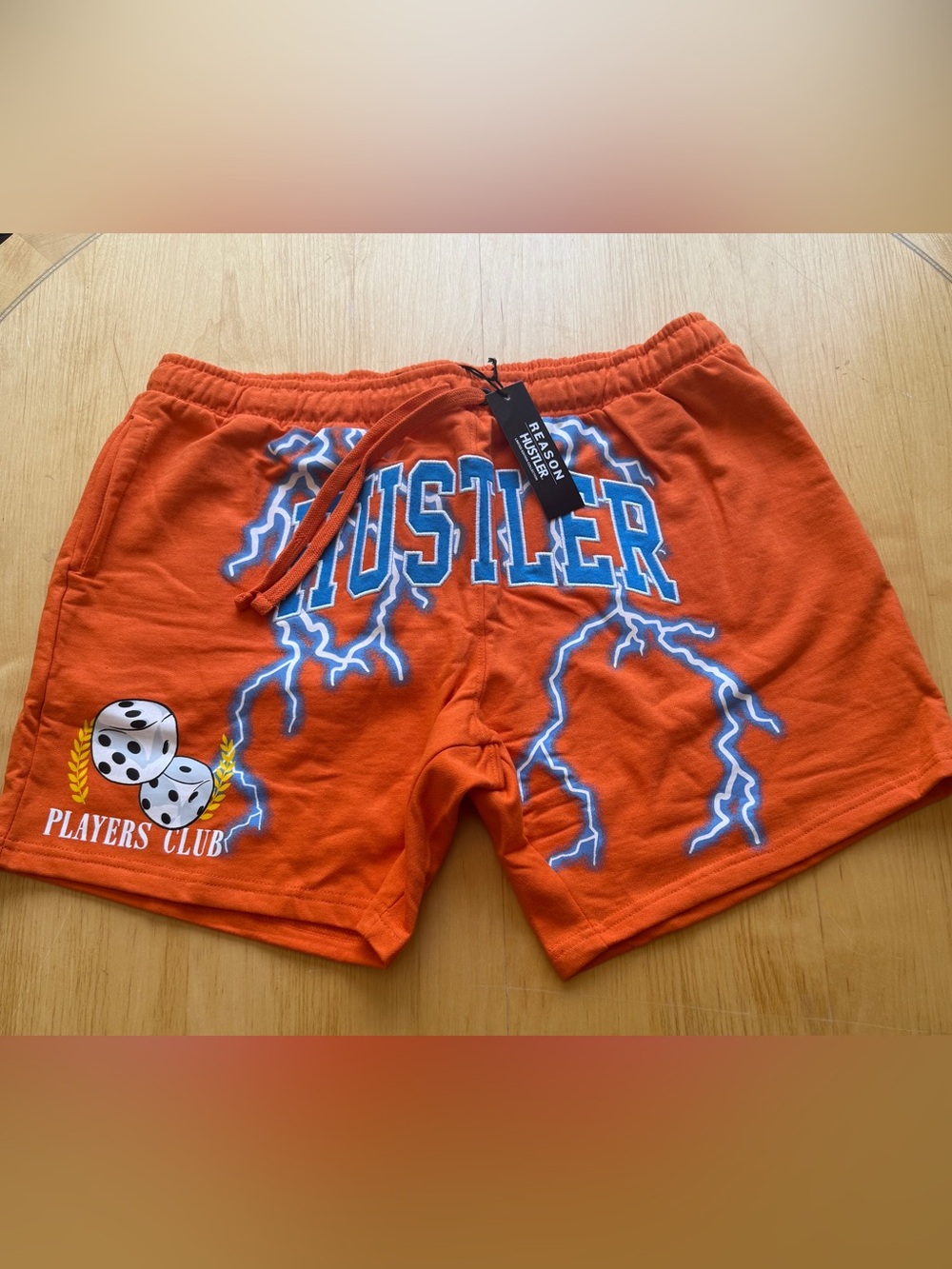 Reason Hustler Players Club Lightning Graphic Sweat Shorts Orange XL Streetwear